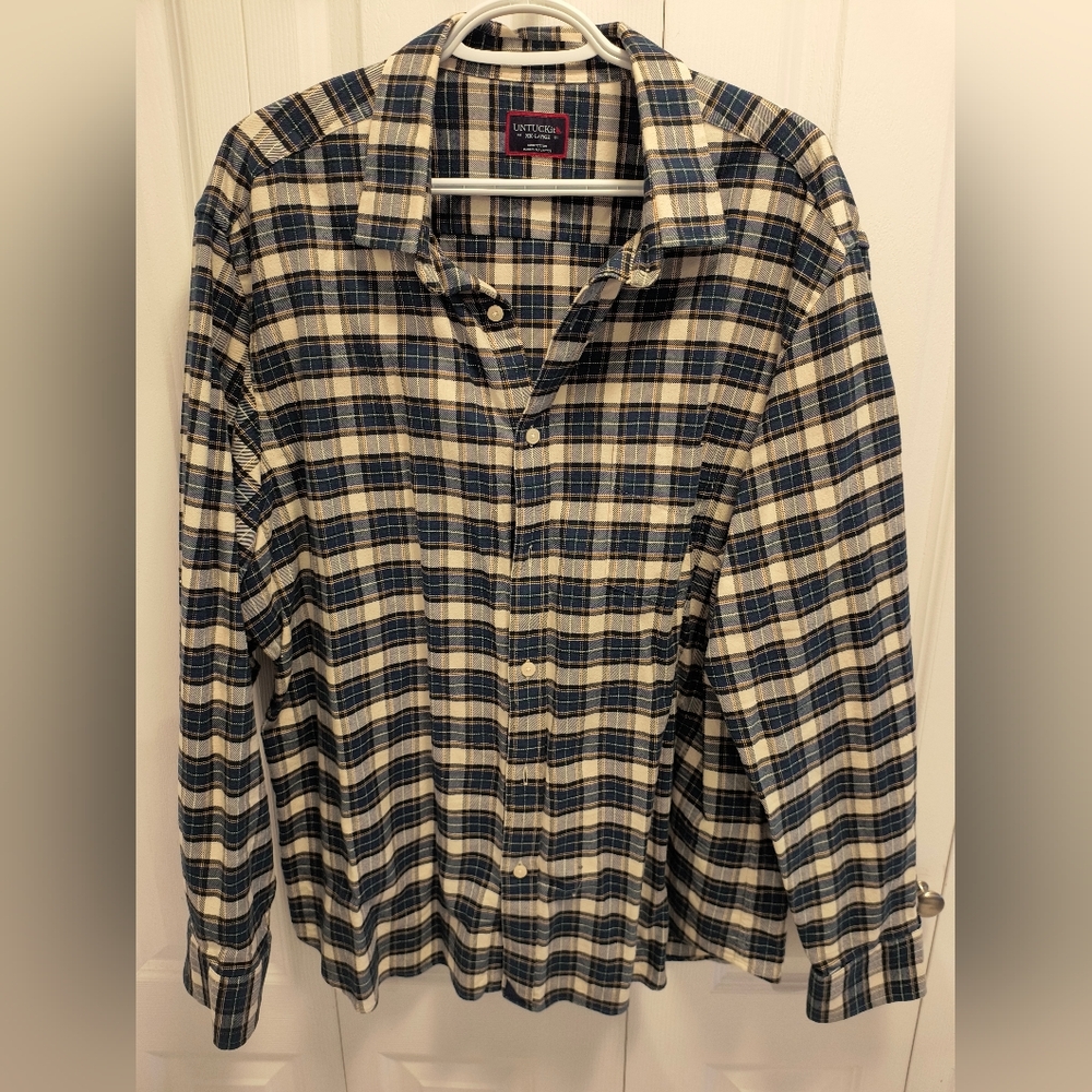 Untuckit Men's Blue Flannel Plaid Shirt XXL